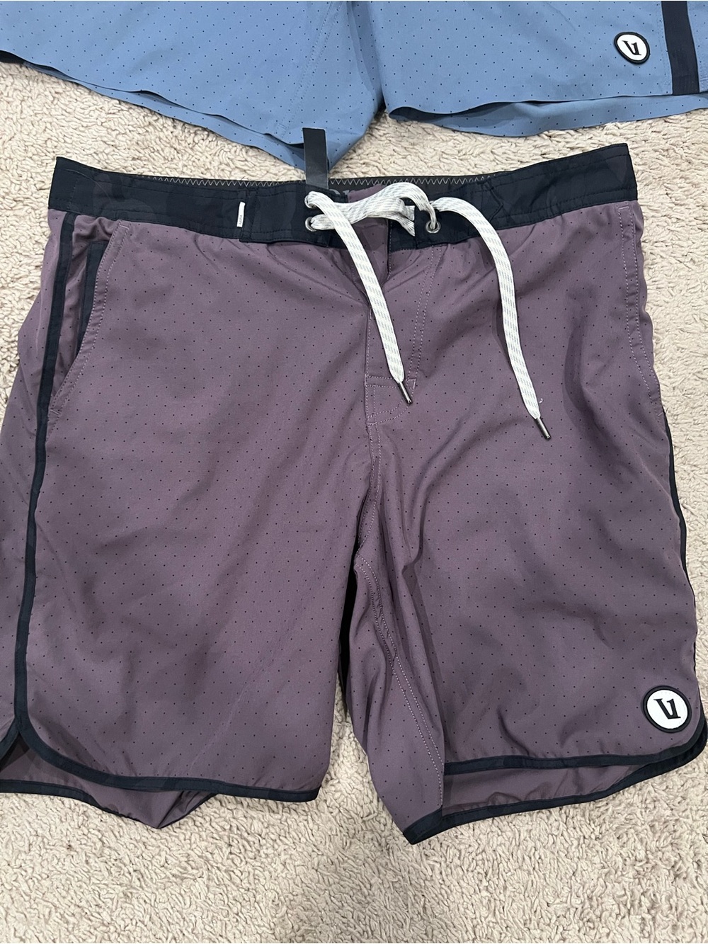 Vuori Men's Plum Drawstring Swim Board Shorts with Black Trim